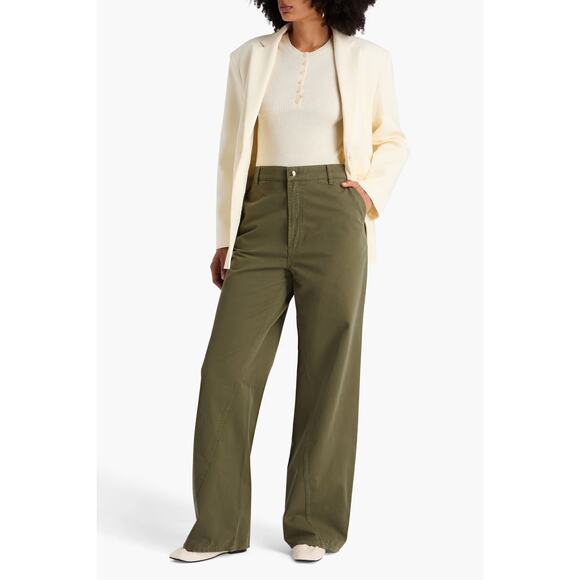 Anine Bing Briley high-rise wide leg twill green trousers size 31 - Picture 1 of 7